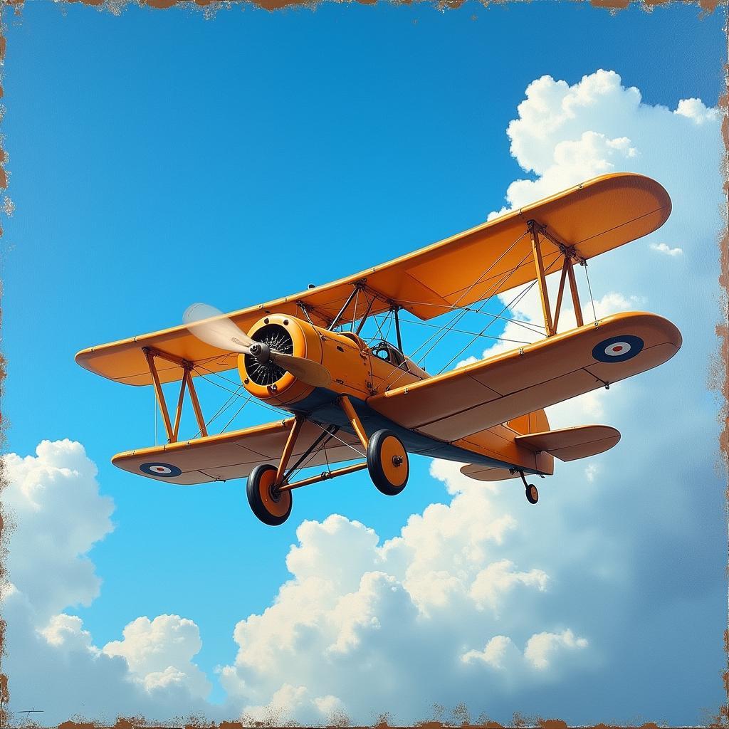 Vintage Aircraft Canvas Art Depicting a Classic Biplane in Vivid Colors