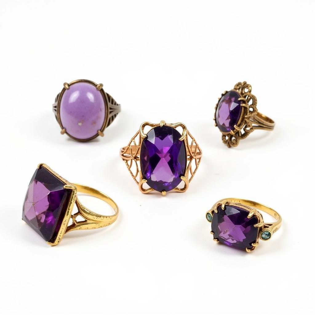 A Collection of Vintage Art Deco Amethyst Rings