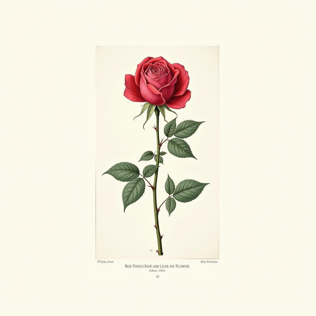 Vintage Botanical Illustration of a Rose - Scientific Style