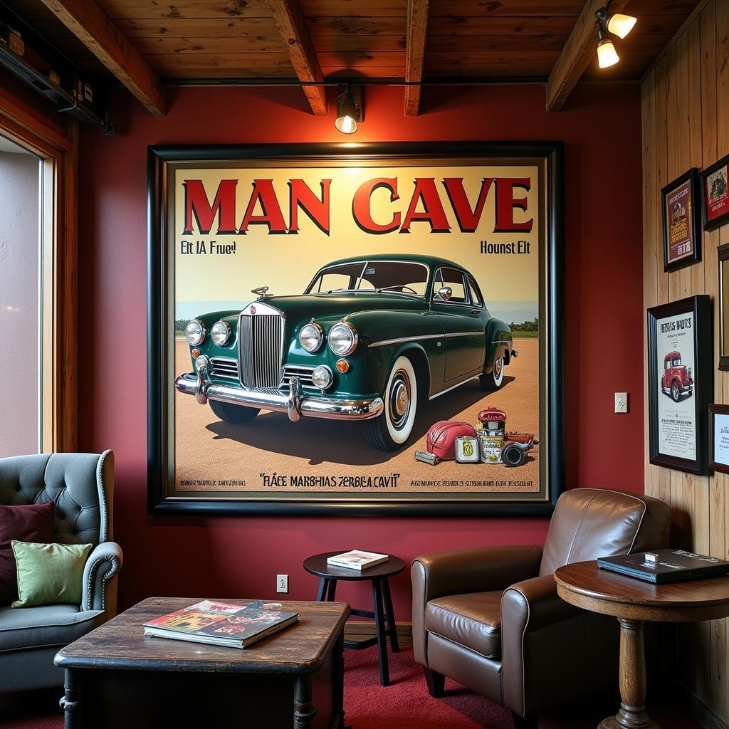 Vintage Car Poster in a Man Cave