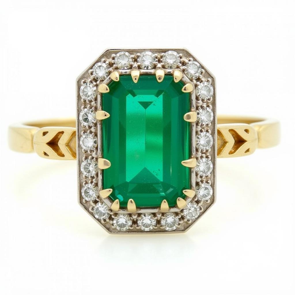 Vintage Emerald Engagement Ring with Diamond Halo