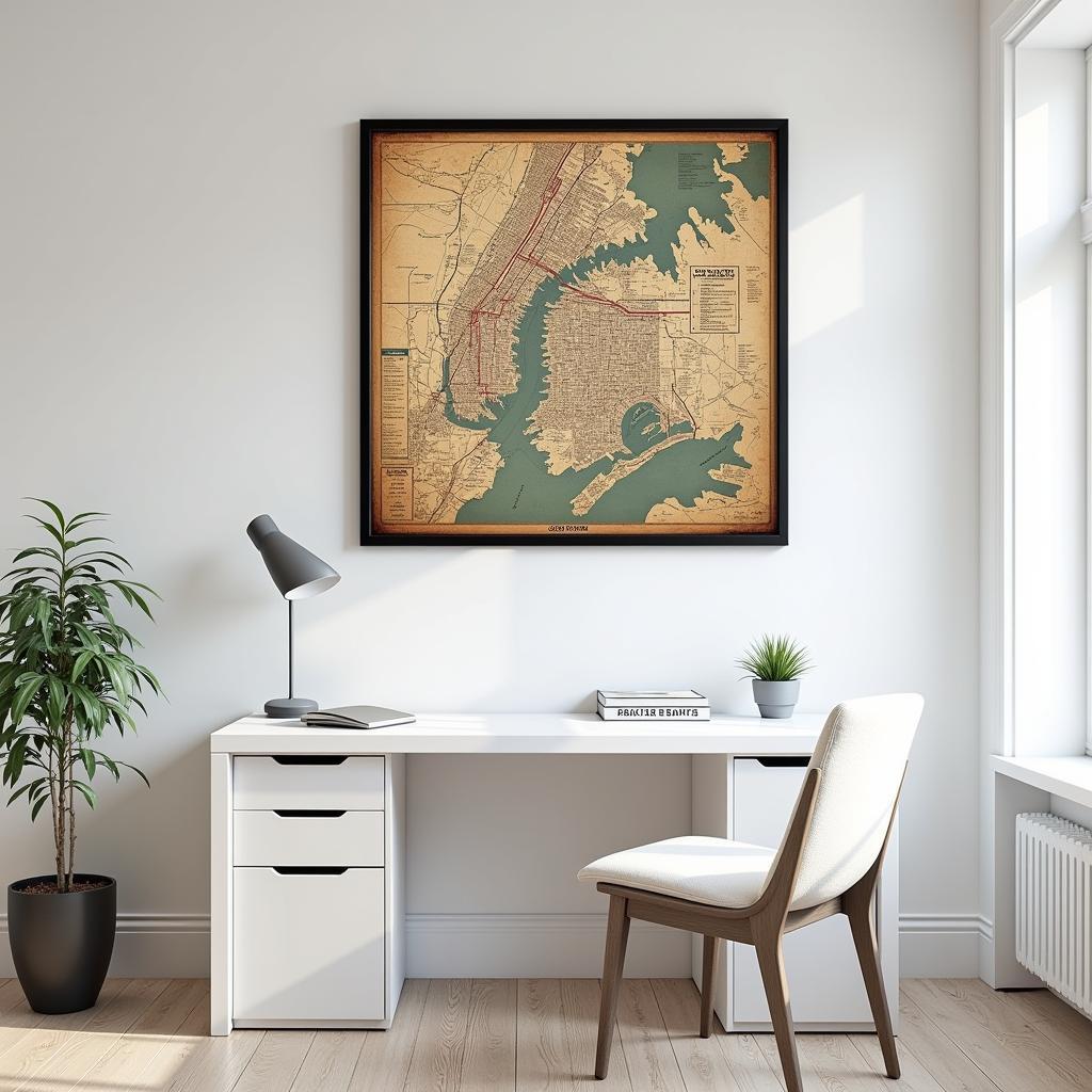 Vintage NYC Subway Map Wall Art in Office Setting