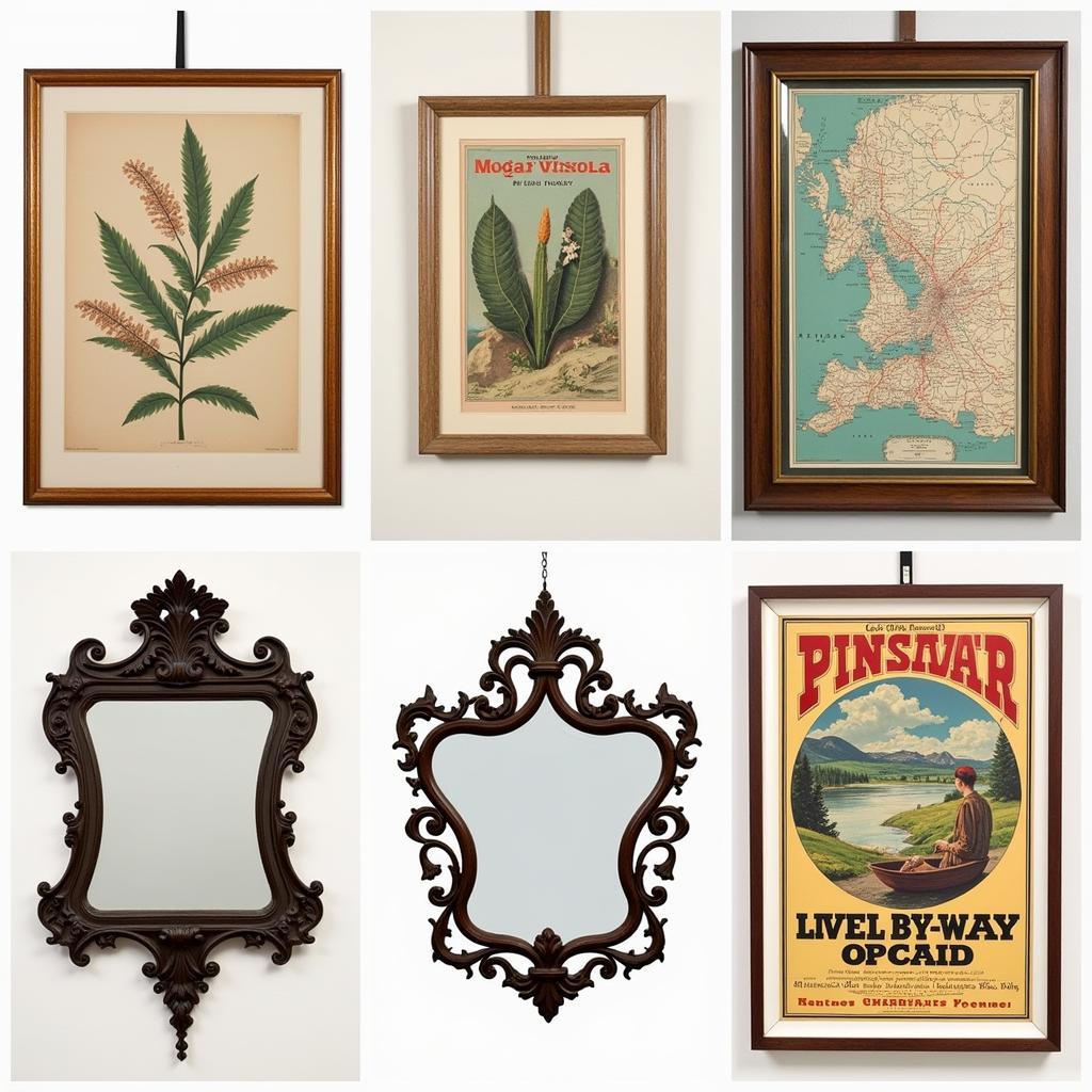 Various styles of vintage wall art showcasing different eras and aesthetics.