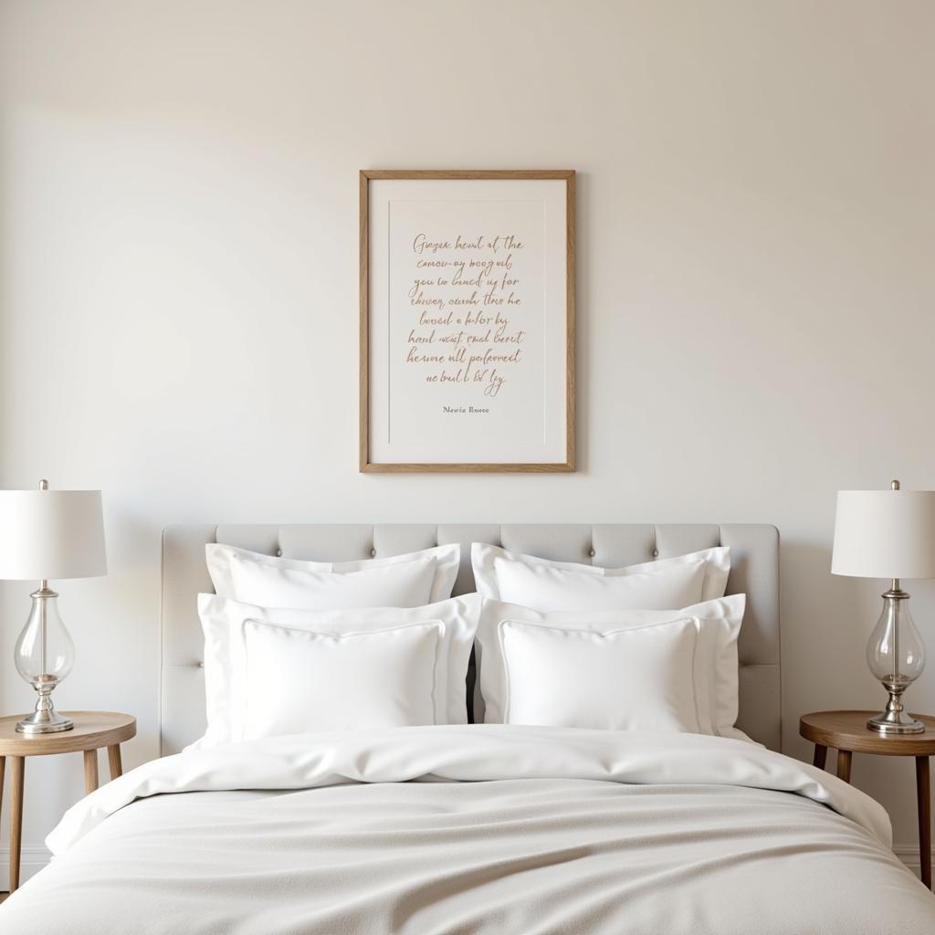 Wall art scripture displayed above a bed in a bedroom, creating a peaceful and inspiring atmosphere.