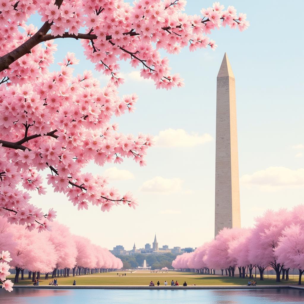 Close-up of Washington DC wall art depicting cherry blossoms in bloom