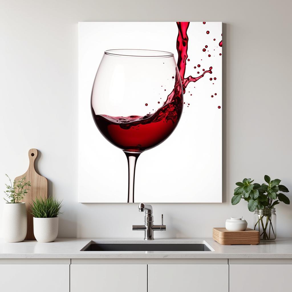 Wine art canvas print hanging in a modern kitchen