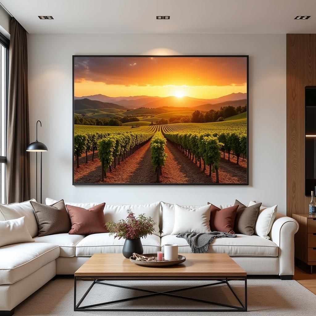 Wine art canvas prints displayed in a modern living room setting