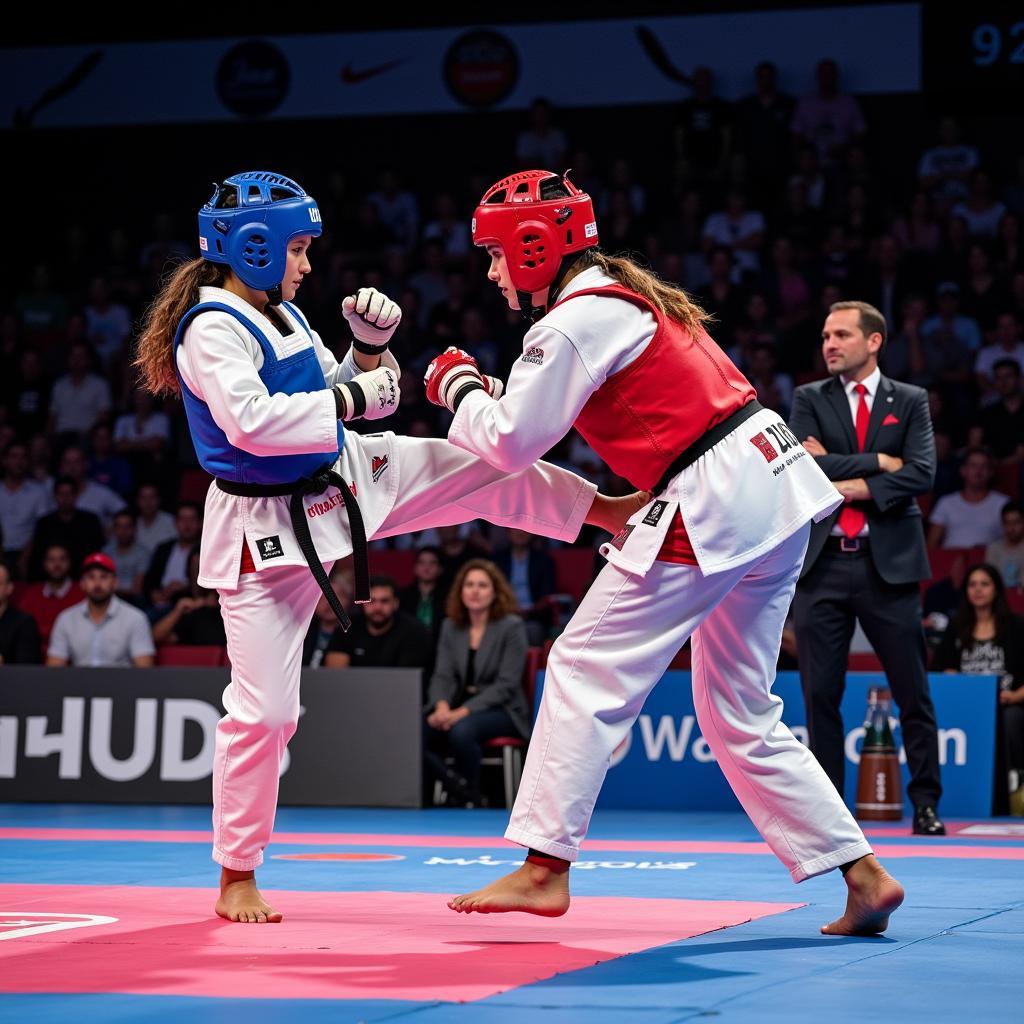 Women competing in a martial arts tournament