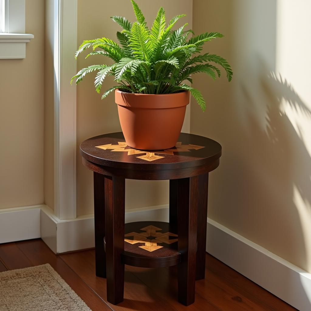 Wooden Art Deco Plant Stand with Geometric Pattern