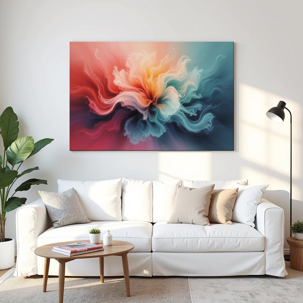 Wrapped canvas wall art in a modern living room setting