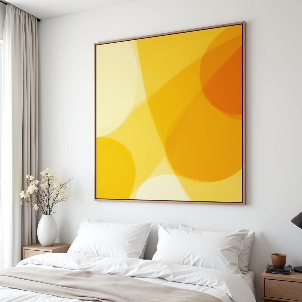 Abstract Yellow Wall Art in a Modern Bedroom